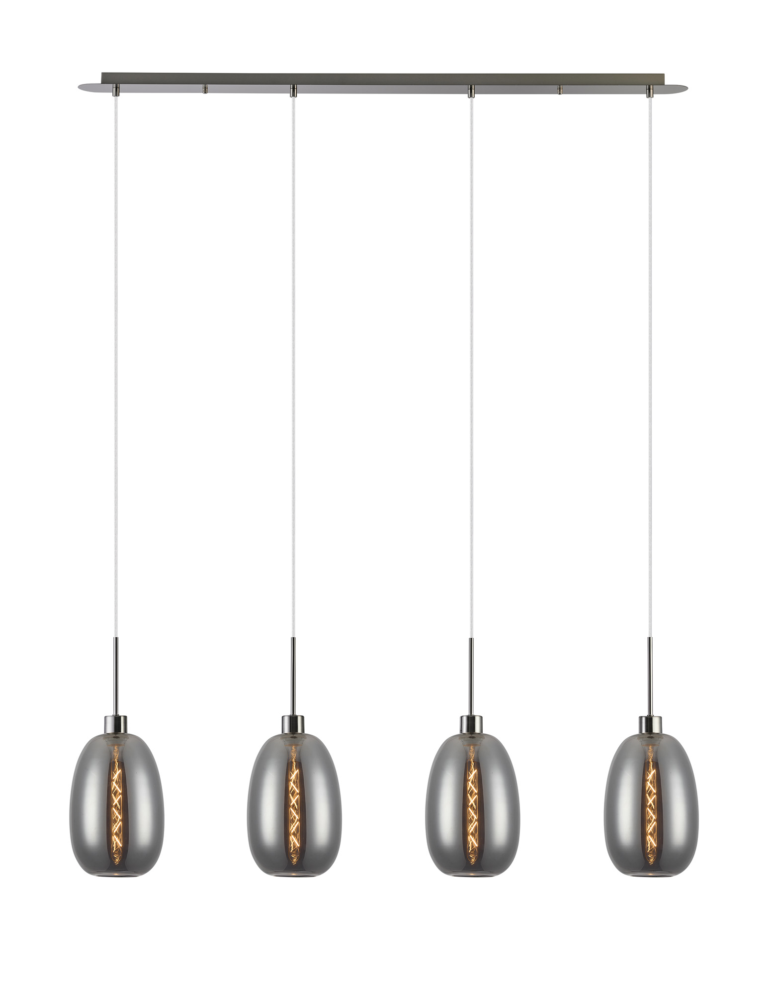 DK1404  Lori Linear Pendant, 4 Light Adjustable E27, Satin Nickel/Smoke Slim Curved Trapezium Shades